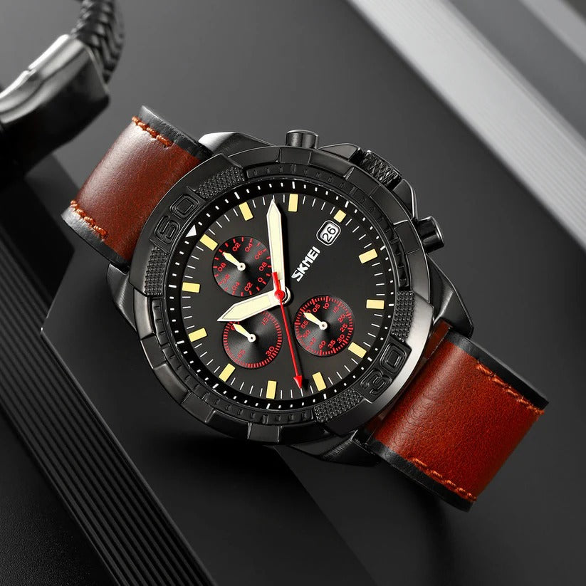 SKMEI - 9347 - Chronograph High Quality Luxury Watch - Brown/Black image 2