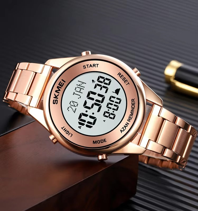 SKMEI - 1861 - Qibla Azan Time Reminder Prayer Watch - rose gold/white image 1