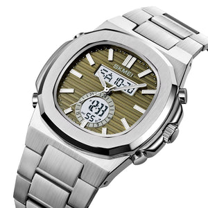 Skmei - 2279 - Dual Time Stainless Steel Watch - silver/green image 0