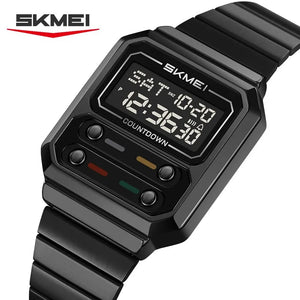 SKMEI 2448 Vintage Square Digital Stainless Steel Watch - black-black image 0