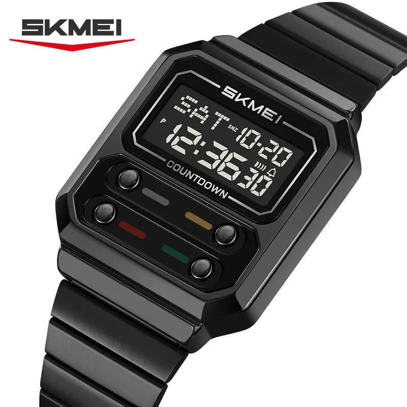 SKMEI 2448 Vintage Square Digital Stainless Steel Watch - black-black image 0