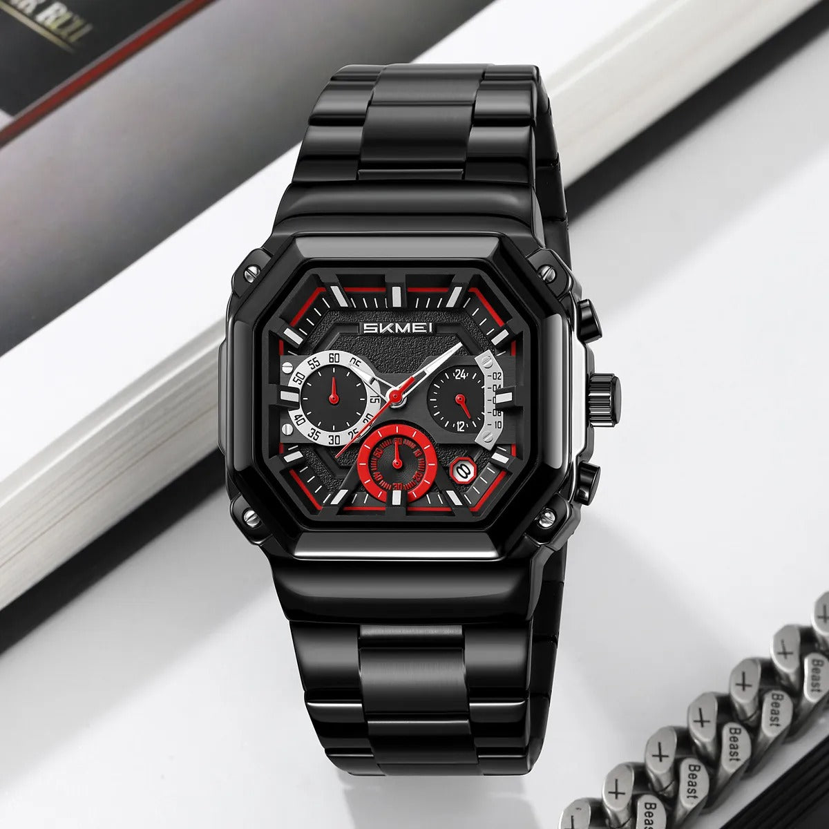 Skmei - 9359 - Quartz Chronograph Heavy-Duty Metal Build - red image 3