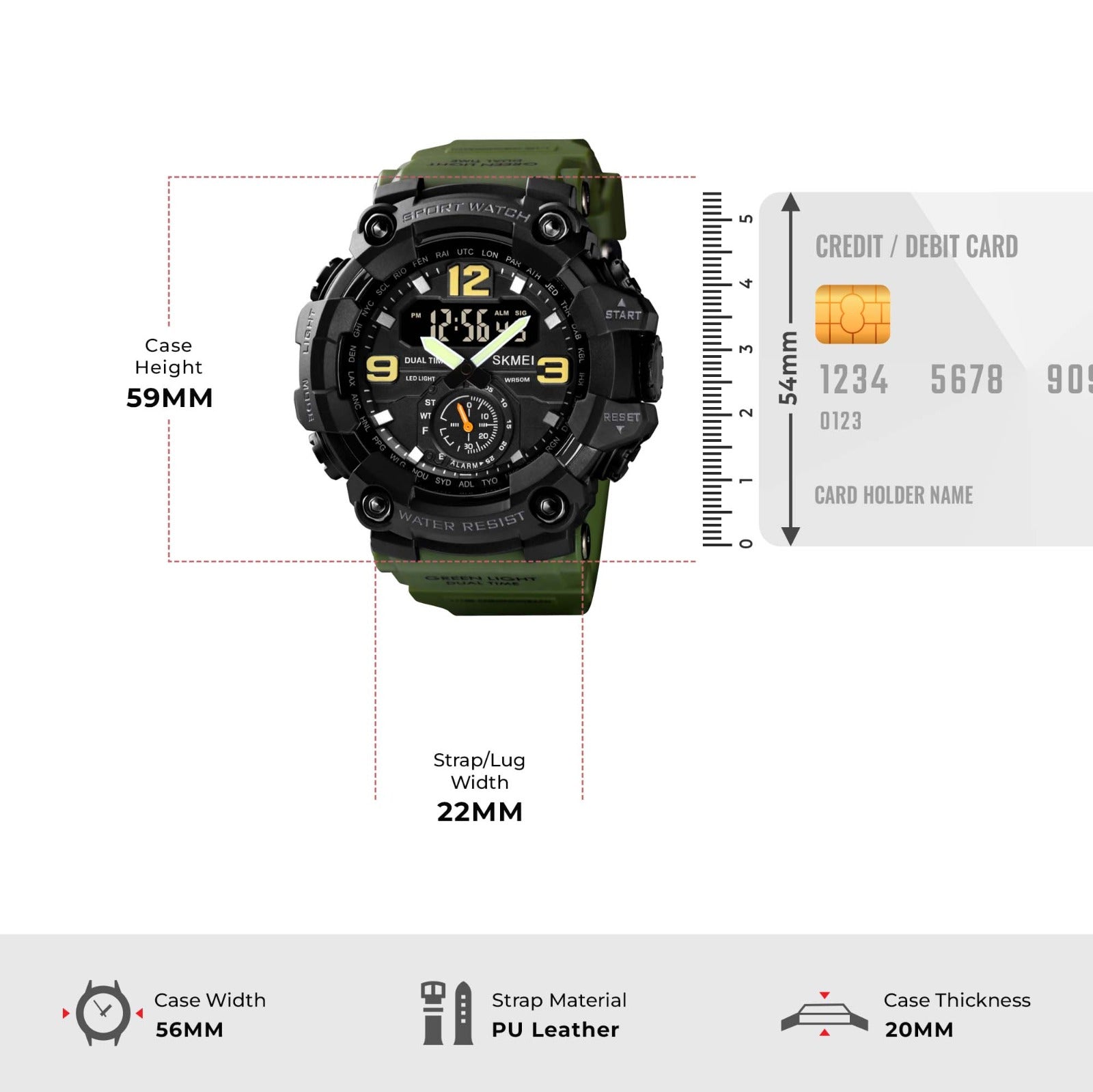 Skmei - 1637 - Warrior Dual Display Watch - Army Green image 4