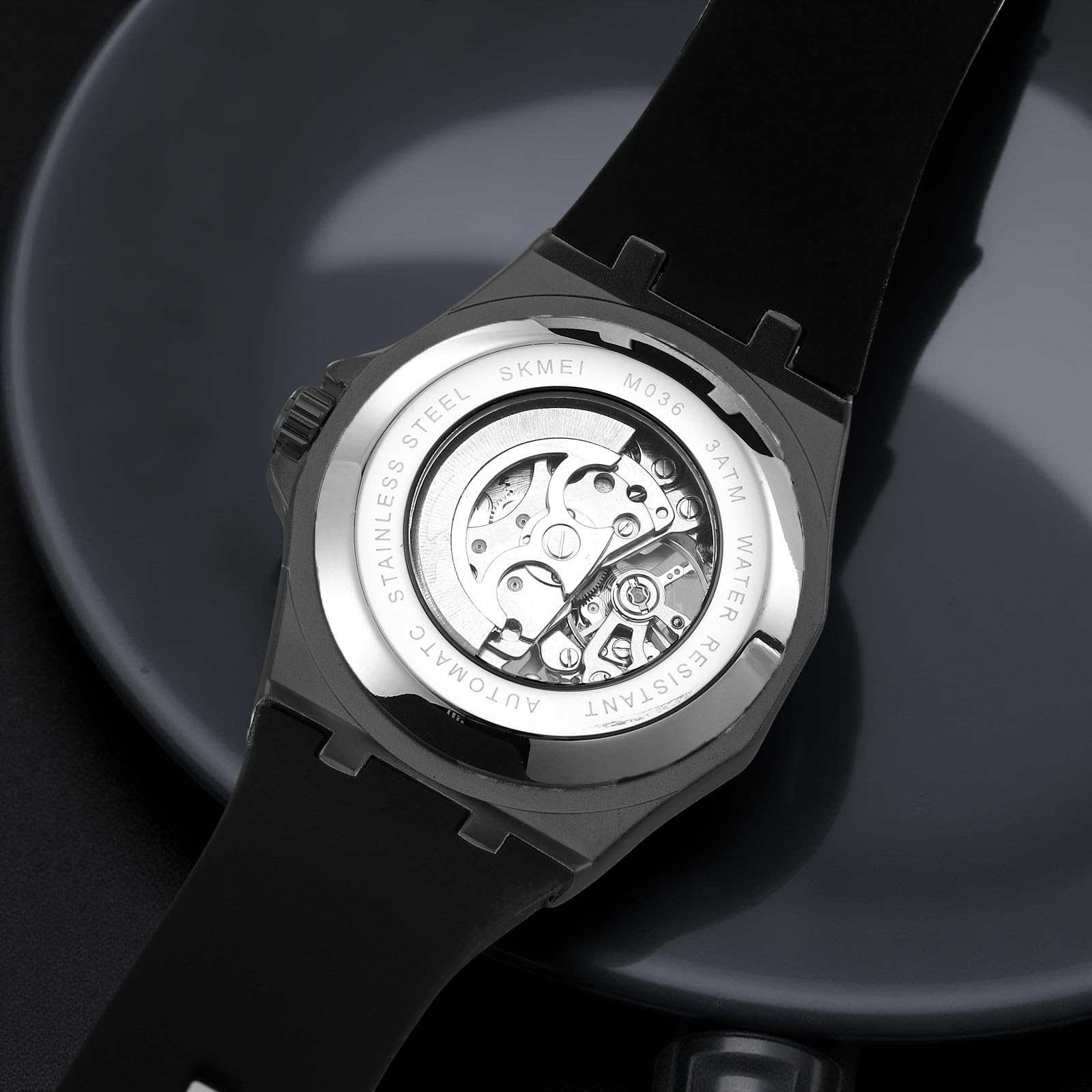 SKMEI - M036 - Automatic Movement Skeleton Dial - black-silica gel image 2