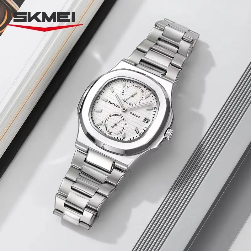 SKMEI - 2423 - Elegant Classic Multifunction Sqaure Dial Watch - Silver/Silver image 2