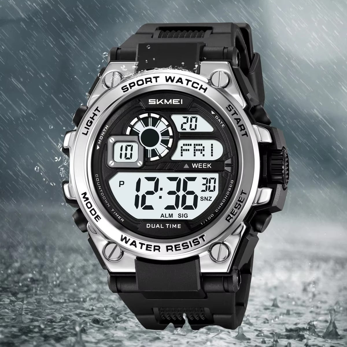 SKMEI 2318 Rugged Digital Sport Watch - black/silver image 3