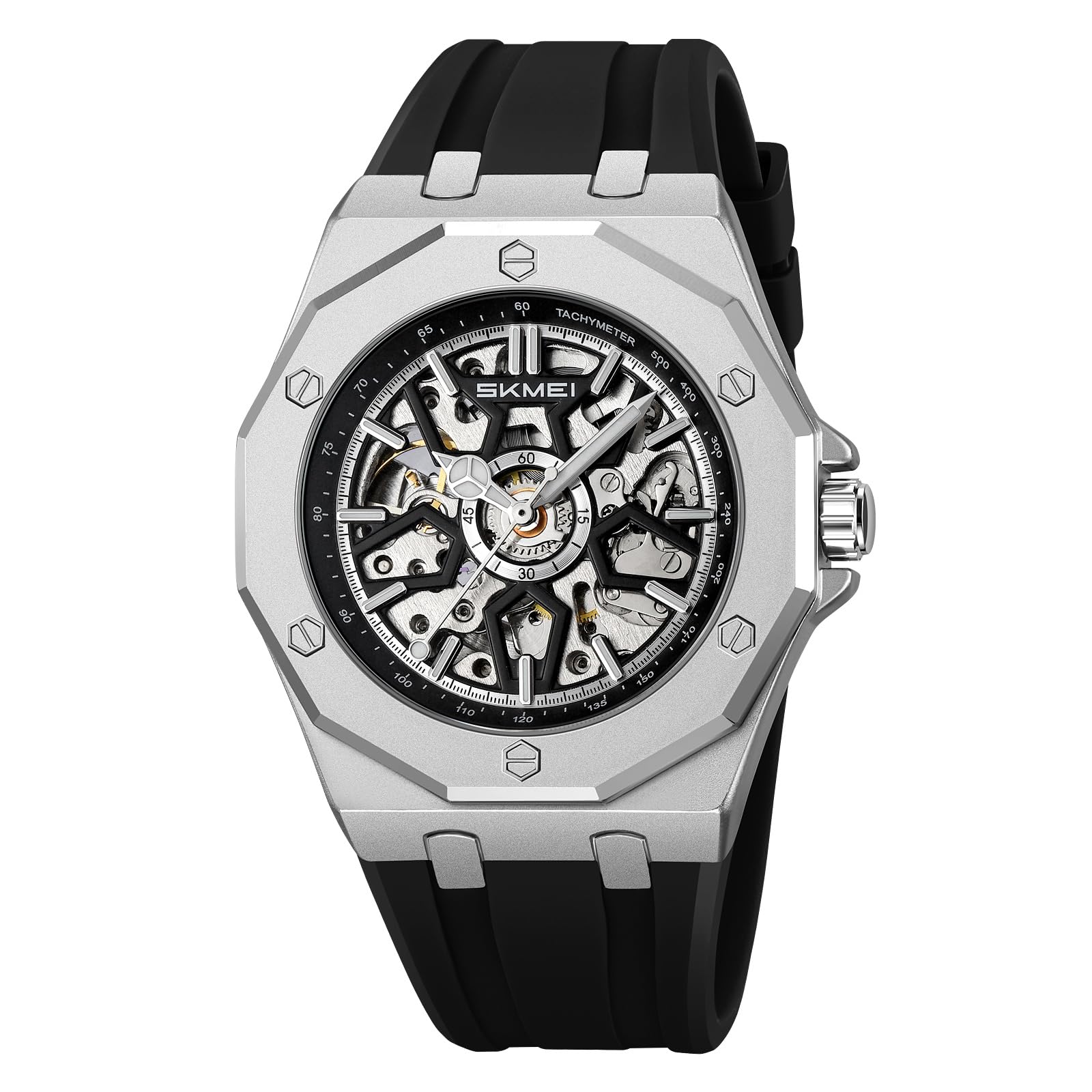 SKMEI - M036 - Automatic Movement Skeleton Dial - silver-silica gel image 0