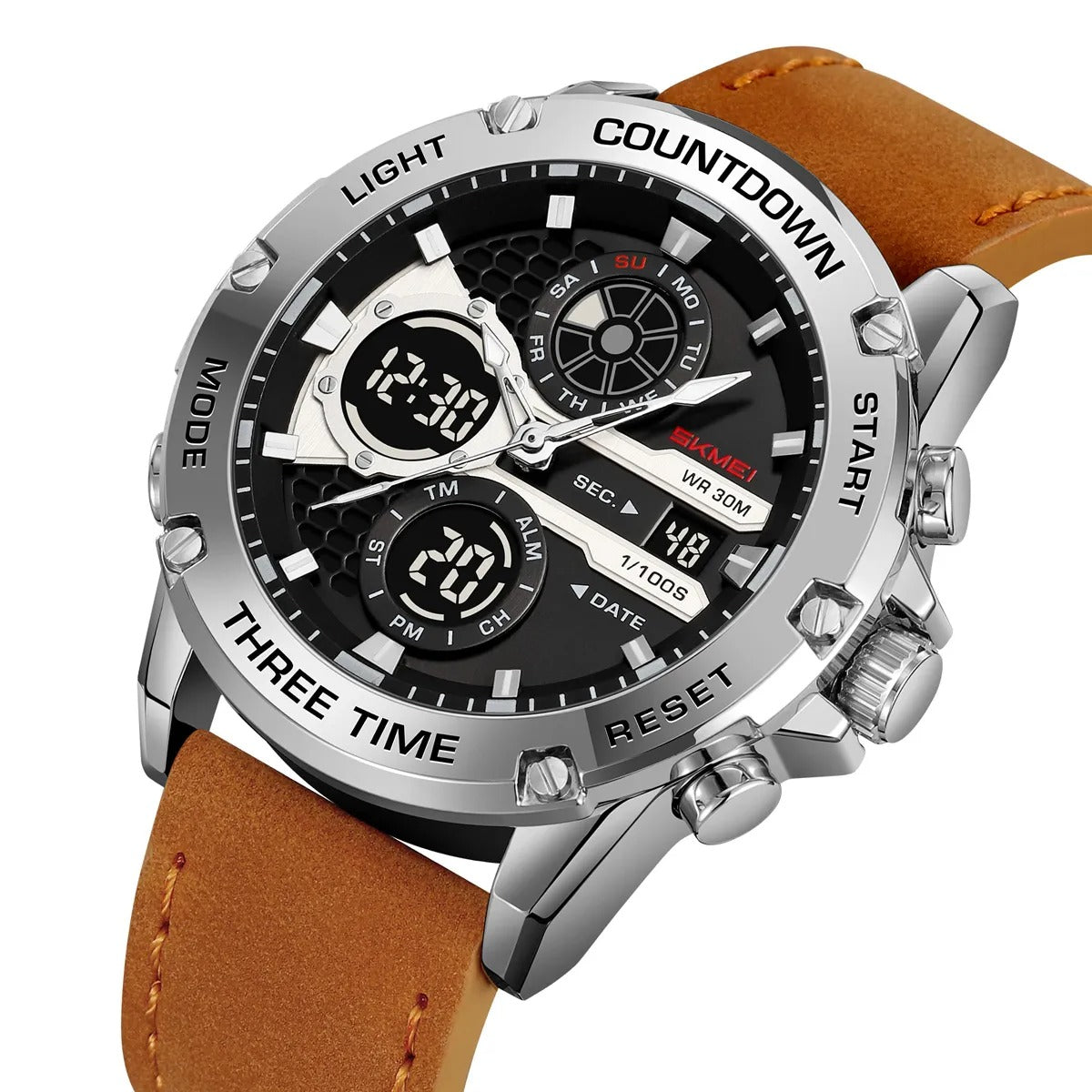 Skmei – 2502 – Heavy Duty Sports Watch – Silver/Brown-Leather image 0