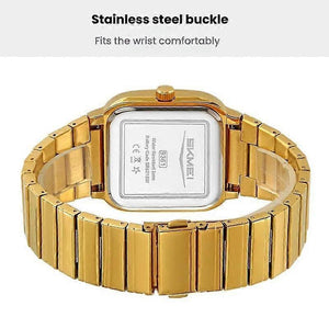 Skmei - 9361 - Luxury Square Men Quartz Watch Waterproof - gold/grey image 3