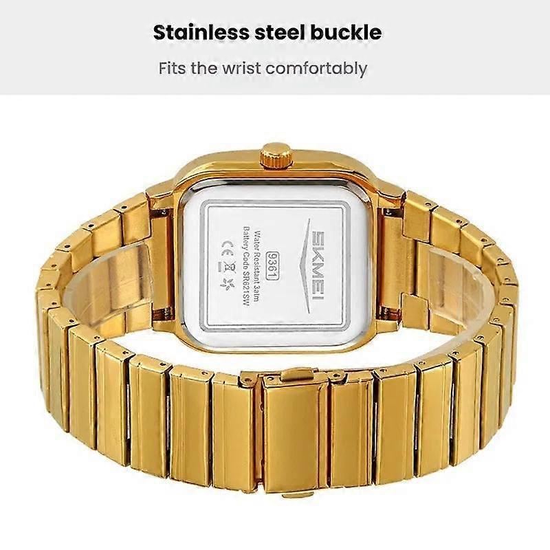 Skmei - 9361 - Luxury Square Men Quartz Watch Waterproof - gold/grey image 3
