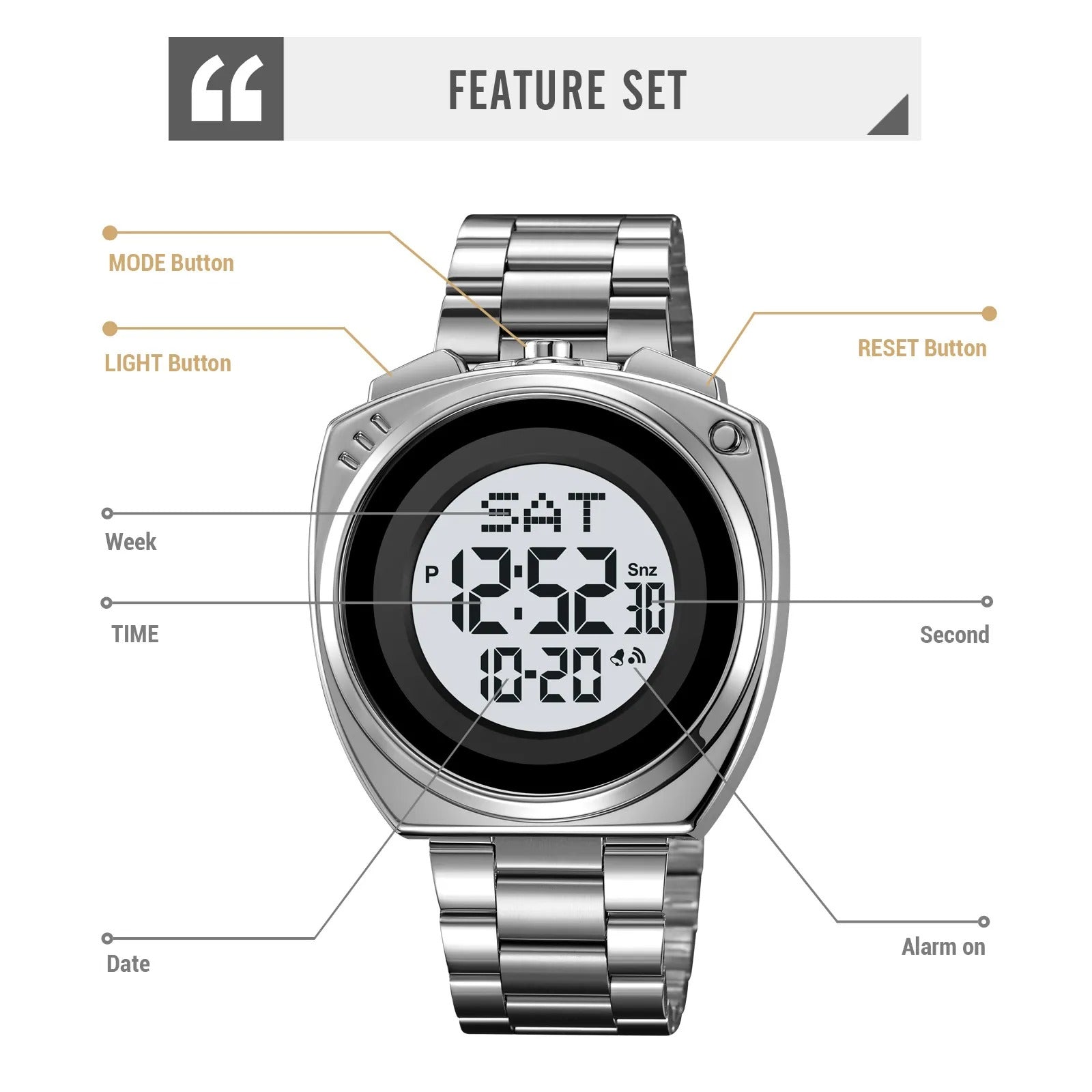 SKMEI 2242 Round Digital Stainless Steel Watch - silver/white image 1