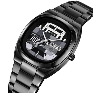Skmei – 9375 – Business Gentleman Vintage Watch – Black/Grey image 0