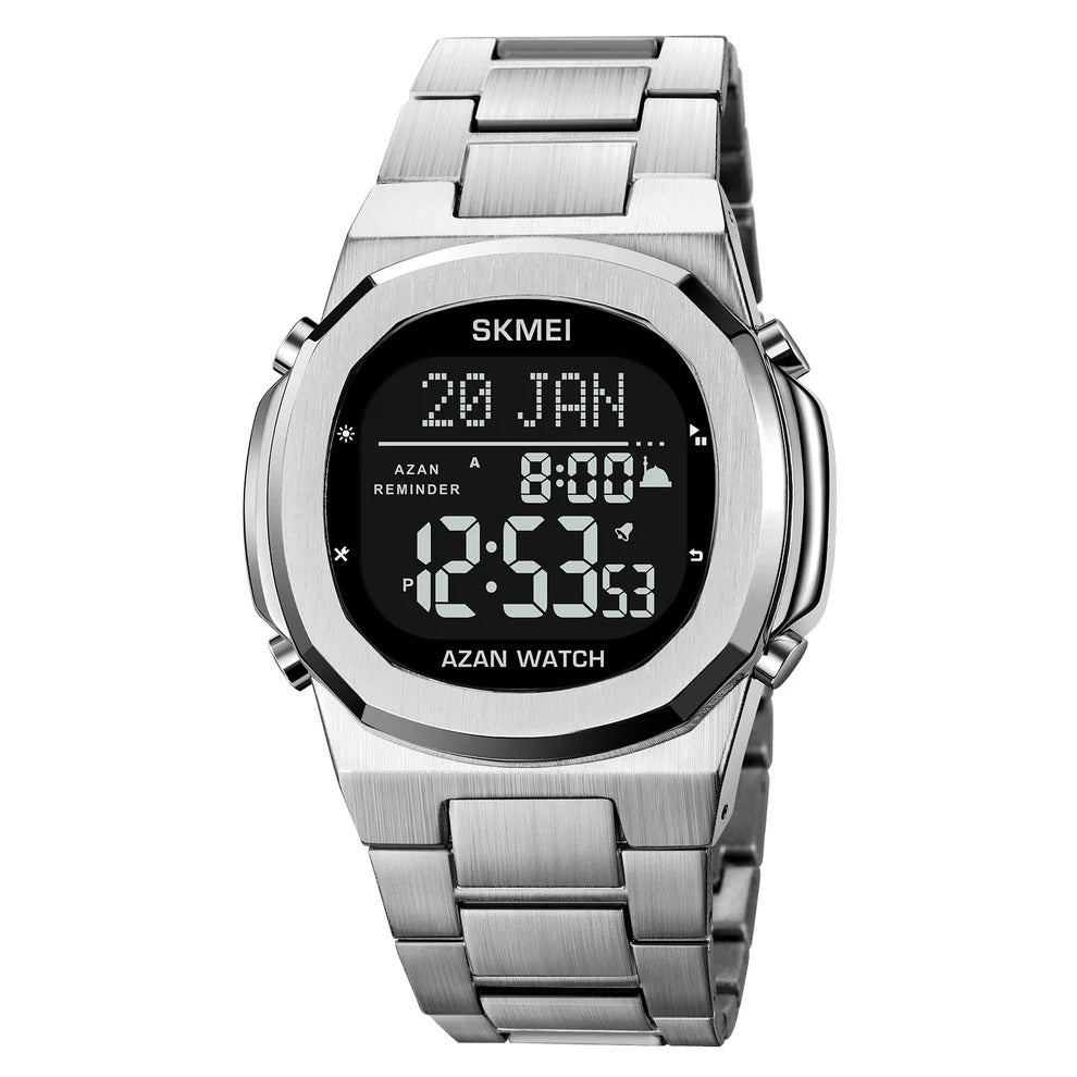 SKMEI - 2036 - Qibla Azan Time Reminder Prayer Watch - Silver/Black image 0