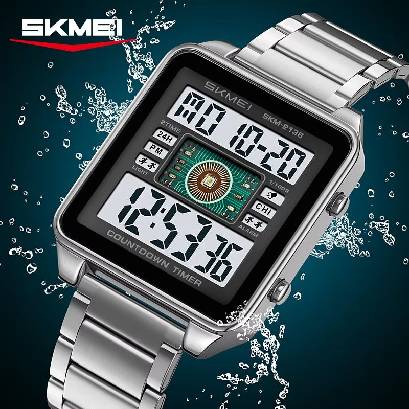 SKMEI 2136 Multi-Display Digital Chronograph Sports Watch- Silver/White image 1