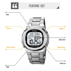 SKMEI - 2036 - Qibla Azan Time Reminder Prayer Watch - silver/white image 3
