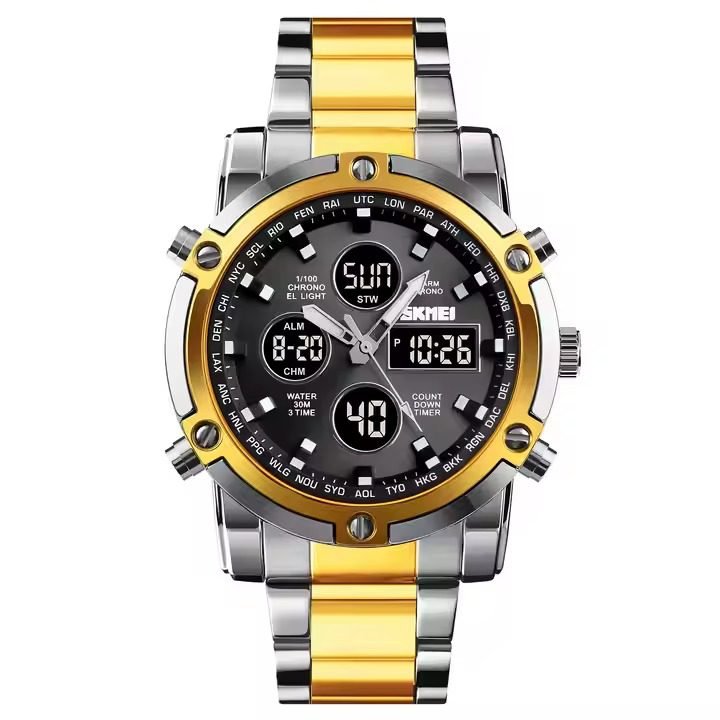 Skmei – 1389 – Dual Display Waterproof Business Watch - Silver/Gold-Black image 0