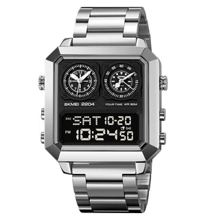 Skmei - 2204 - Digital Luminous 4 Time Square - Silver/Black image 0