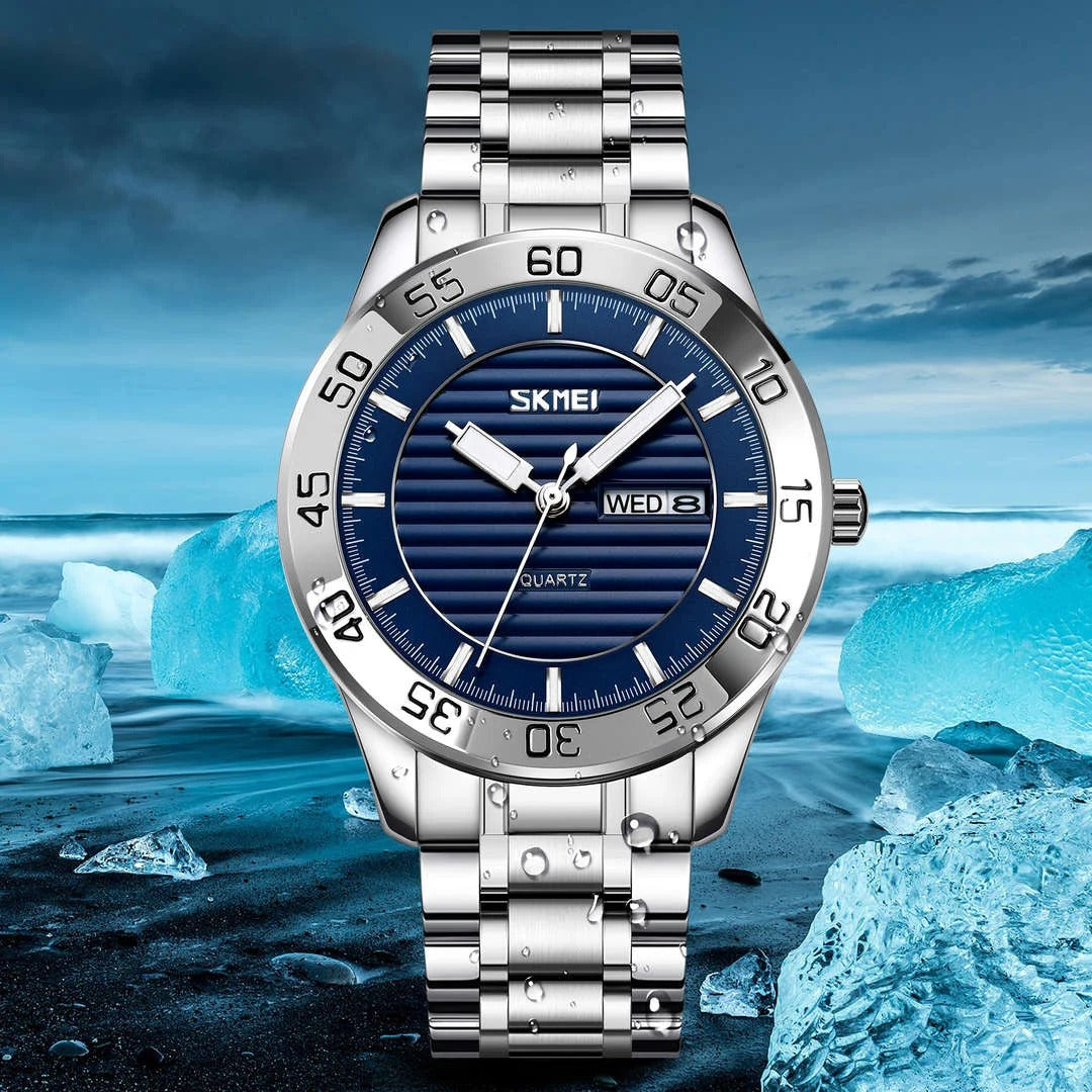 Skmei - 9293 - Premium Steel Quartz Performance Watch - silver/blue image 0