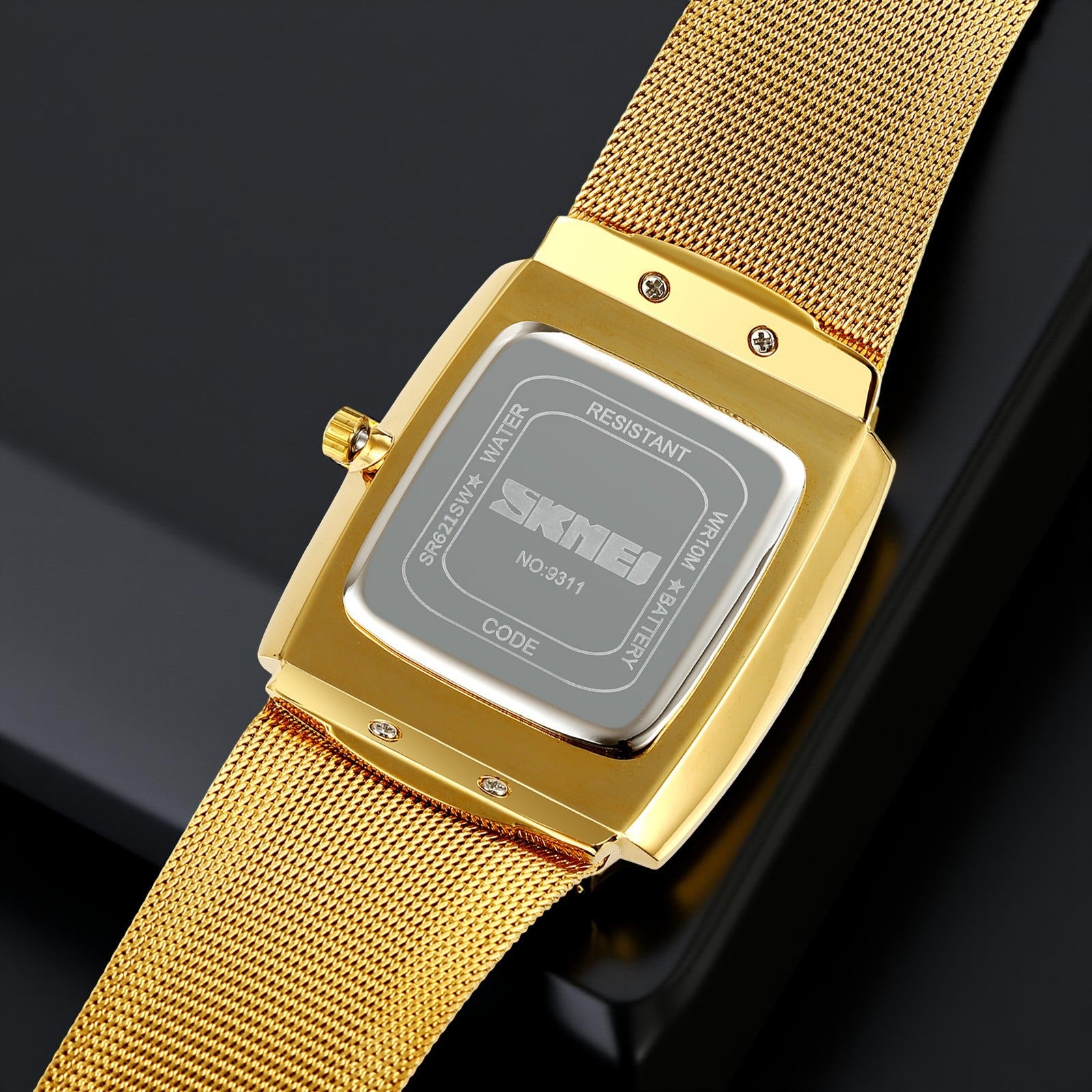 SKMEI - 9311 - Elegant Square Quartz Mesh Edition Watch - gold/black image 2