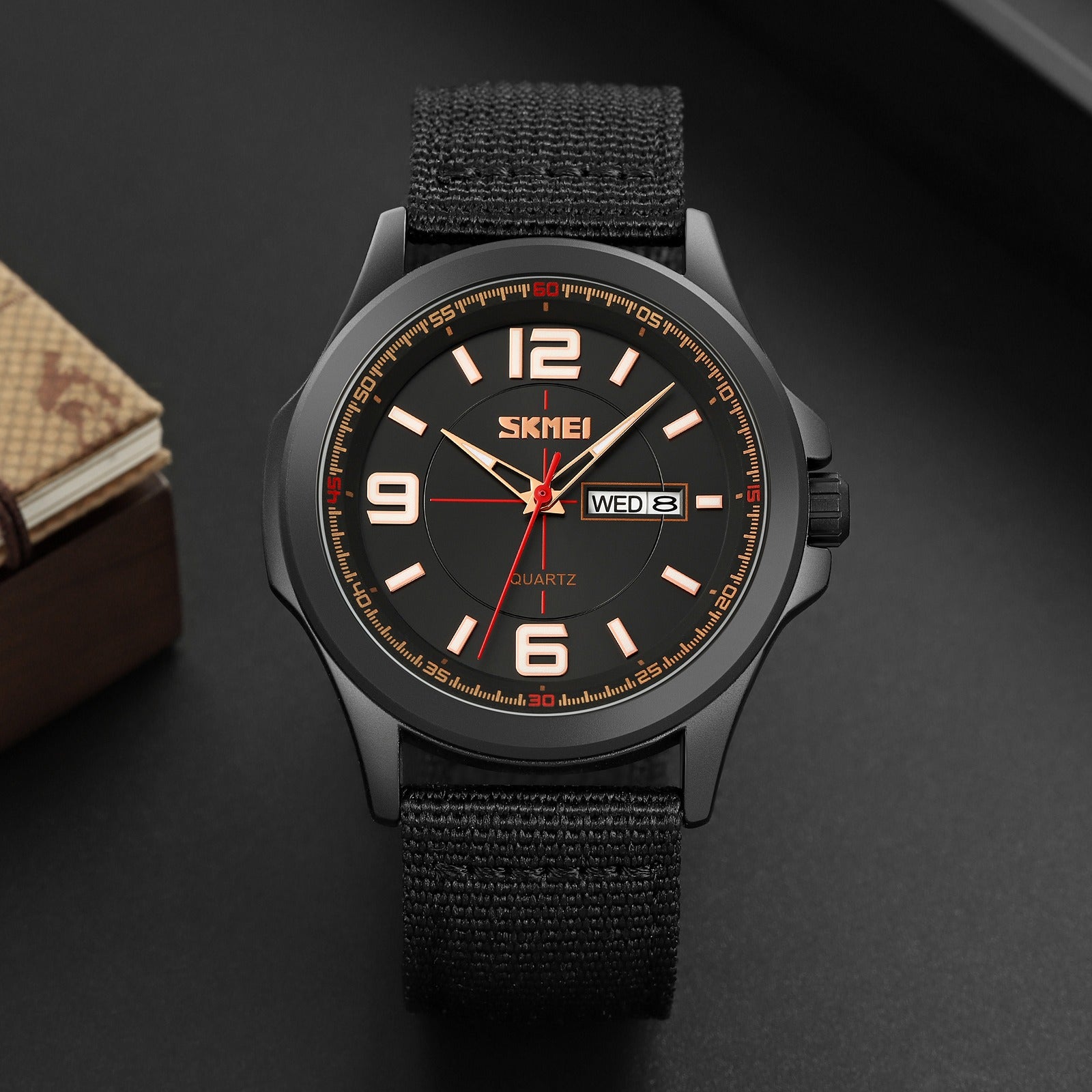SKMEI - 9315 - Casual Nylon Strap Men’s Watch - black/black image 3