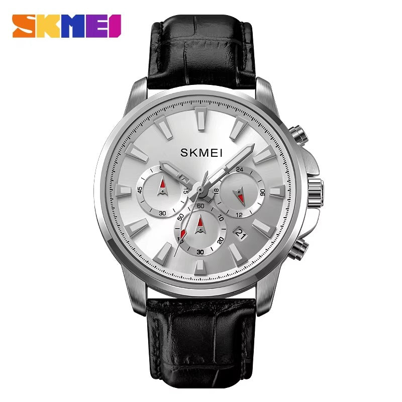 SKMEI - 2071 - High Quality Luxury Watch - Silver/Silver Leather image 1