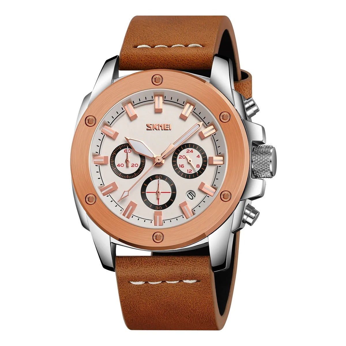 Skmei - 9327 - Functional Chronograph Features Watch - rose gold-silver image 0