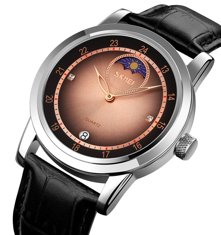 Skmei – 9300 – Elegant Moon Phase Edition Watch – Silver / Rose Gold image 0