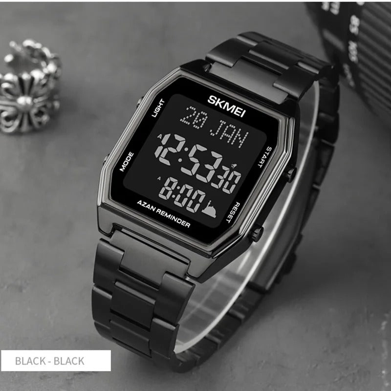 SKMEI - 1763 - Qibla Azan Time Reminder Prayer Watch - black/black image 6