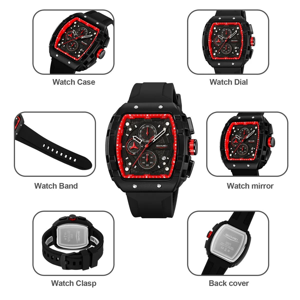 Skmei – 9341 – Bold Sporty Square Chronograph Watch – Black / Black image 3