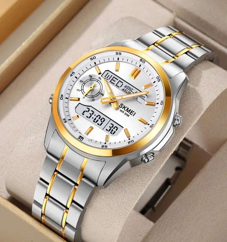 SKMEI - 2284 - World Master Dual Display Watch - Silver/Gold image 1