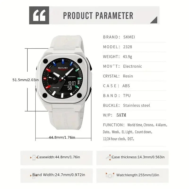 Skmei - 2328 - World Master Dual Display Watch - White image 4