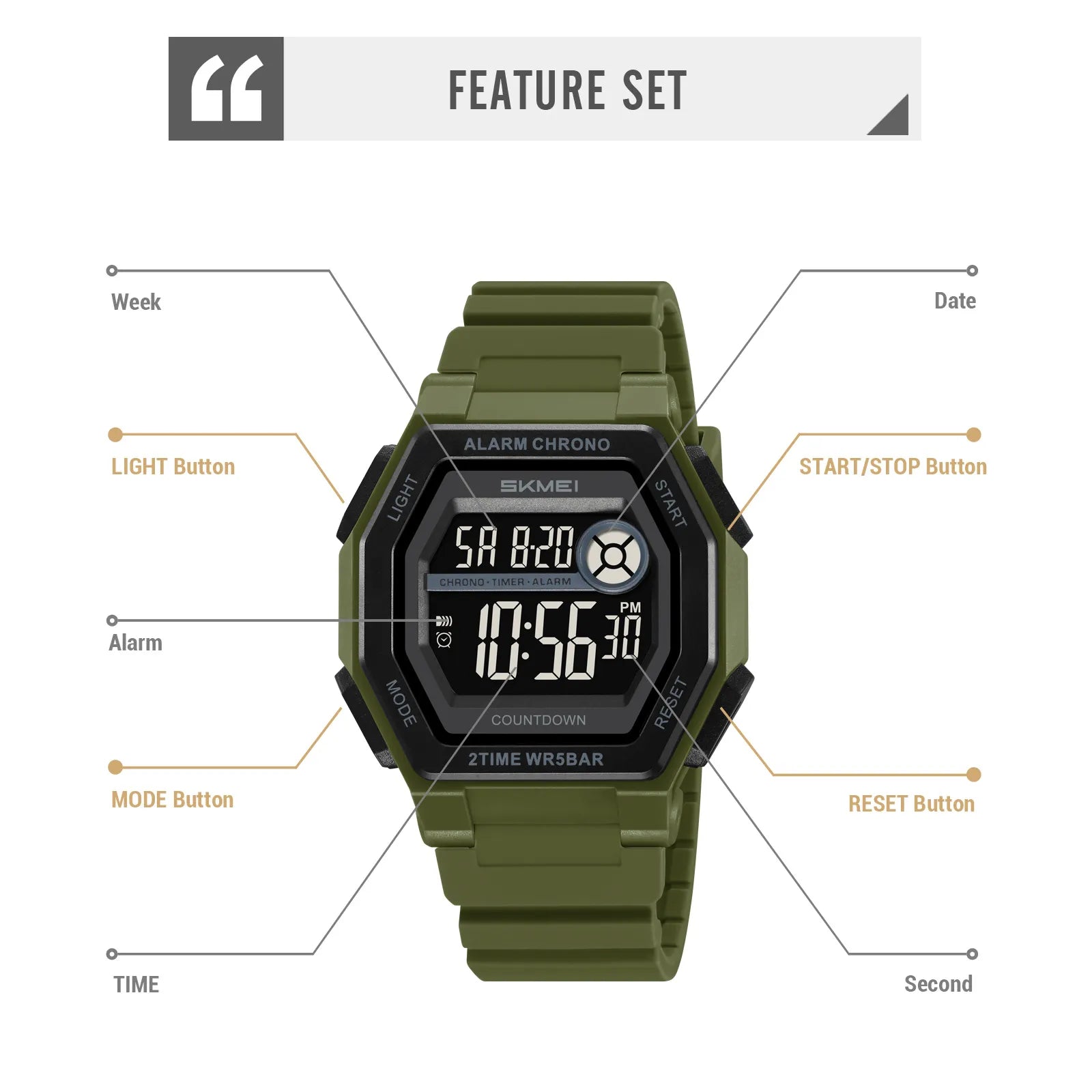 SKMEI - 2552 - Digital Sports Watch - army green image 3