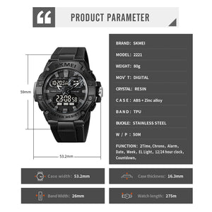 Skmei - 2221 - Tactical Force Dual Display Watch - Black image 7