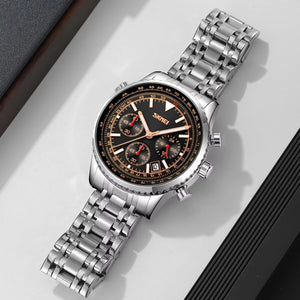 SKMEI 9333 Analog Chronograph Stainless Steel Watch - Silver/Black image 2