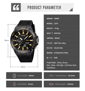 Skmei - 2276 - S-shock Sport Watch - Black/Gold image 4