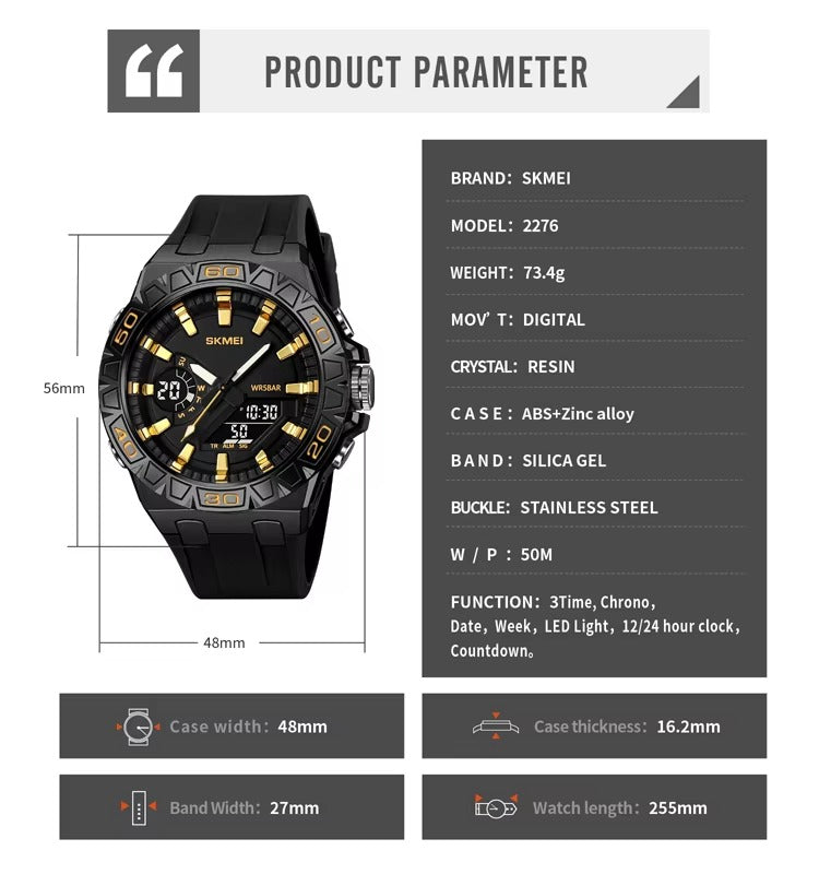 Skmei - 2276 - S-shock Sport Watch - Black/Gold image 4