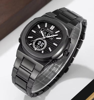 Skmei - 2279 - Dual Time Stainless Steel Watch - black-black image 0