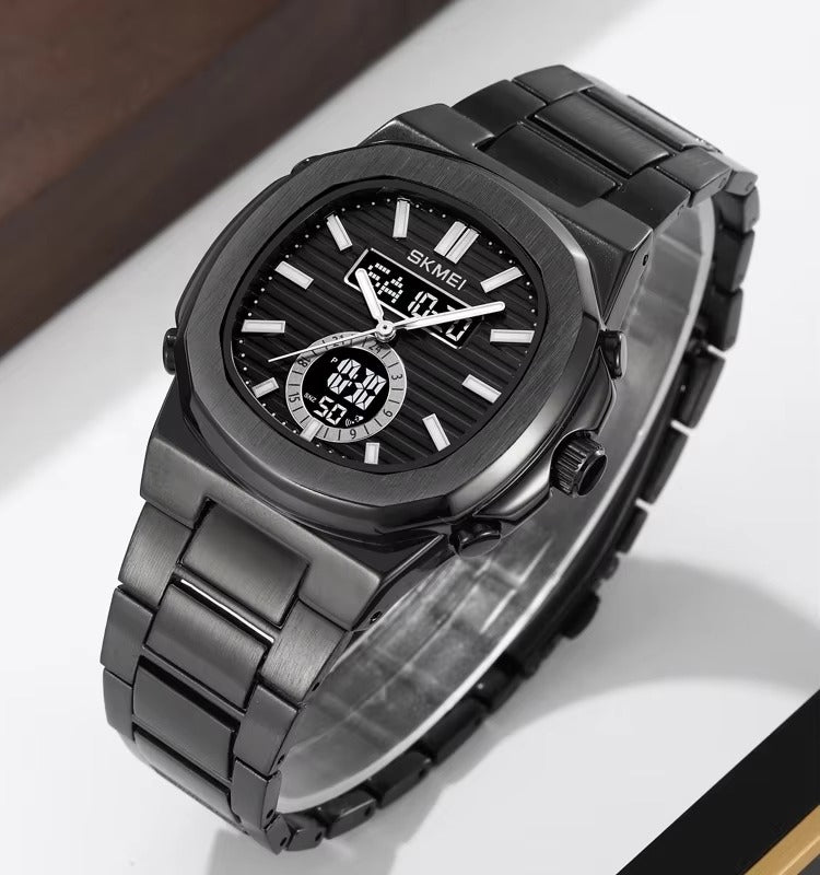 Skmei - 2279 - Dual Time Stainless Steel Watch - black-black image 0