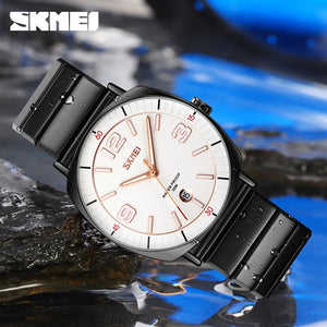 SKMEI - 9280 - Slim Steel Analog Quartz Watch - Black/Silver image 1