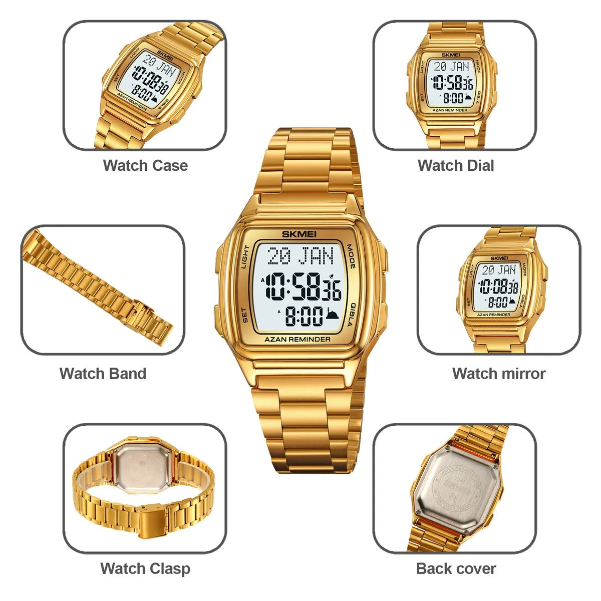 SKMEI - 2240 - Qibla Azan Time Reminder Prayer Watch - gold image 4