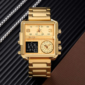 Skmei - 1584(chain) - Sports Quartz Waterproof Tiple time - Gold-Steel image 4