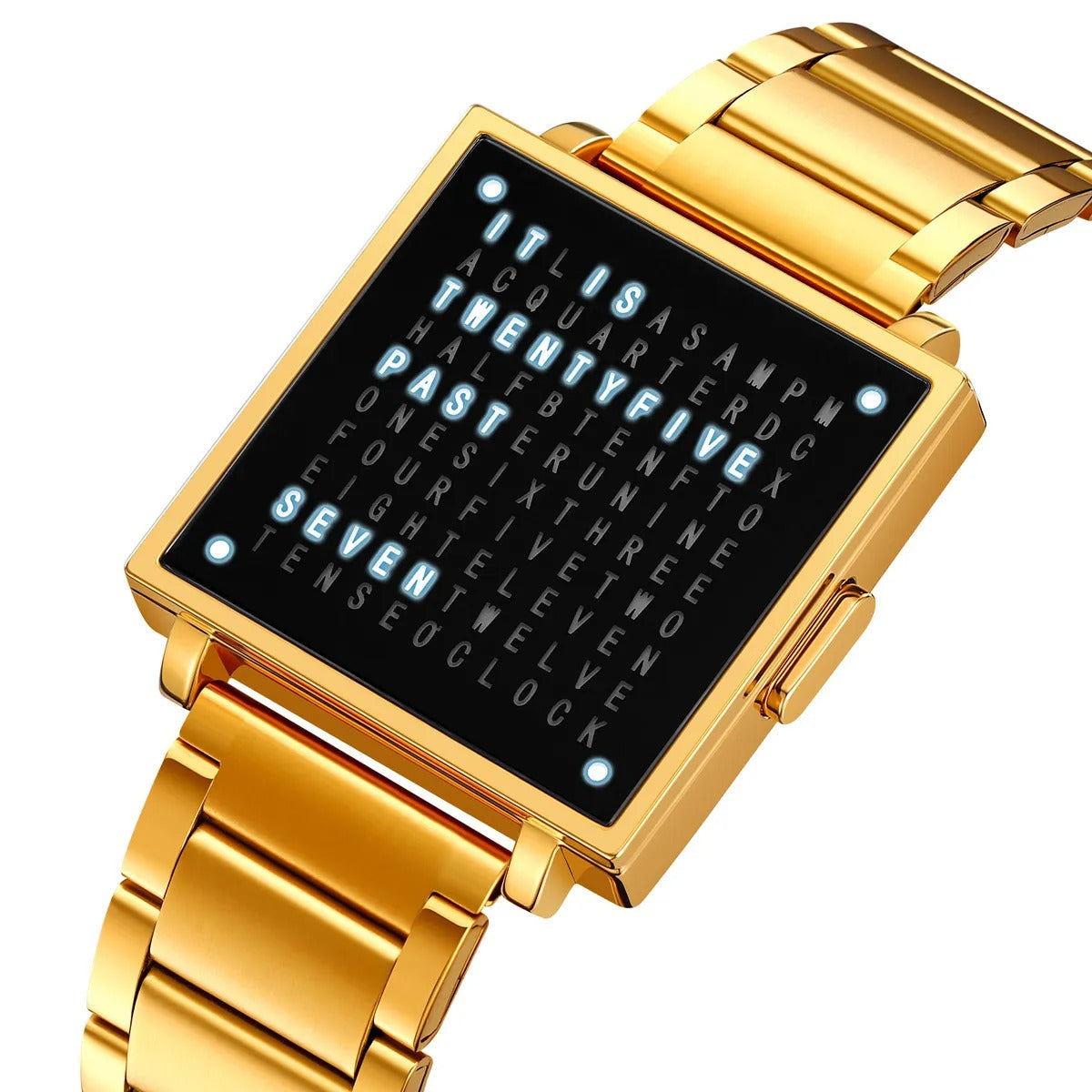 Skmei - 2388 - Luxury Word Dial Watch - Gold-Steel image 0