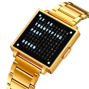 Skmei - 2388 - Luxury Word Dial Watch - Gold-Steel image 0