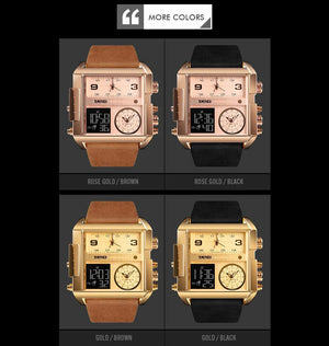 Skmei - 1584(strap) - Sports Quartz Waterproof Tiple time - RoseGold-Leather image 4