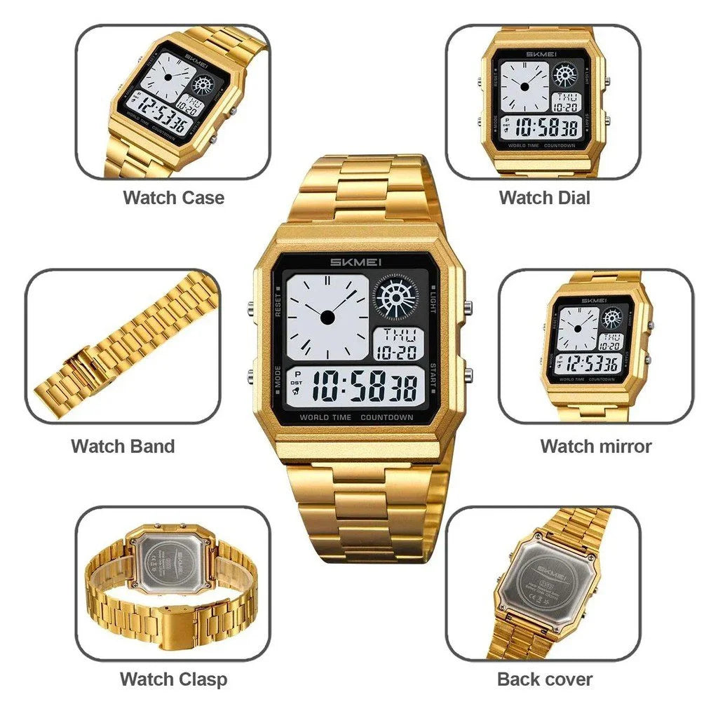 Skmei - 2353 - Digital World Electronic Watch - Gold image 3