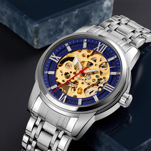 SKMEI - 9222 - Luxury Automatic Skeleton Watch - silver/blue image 3