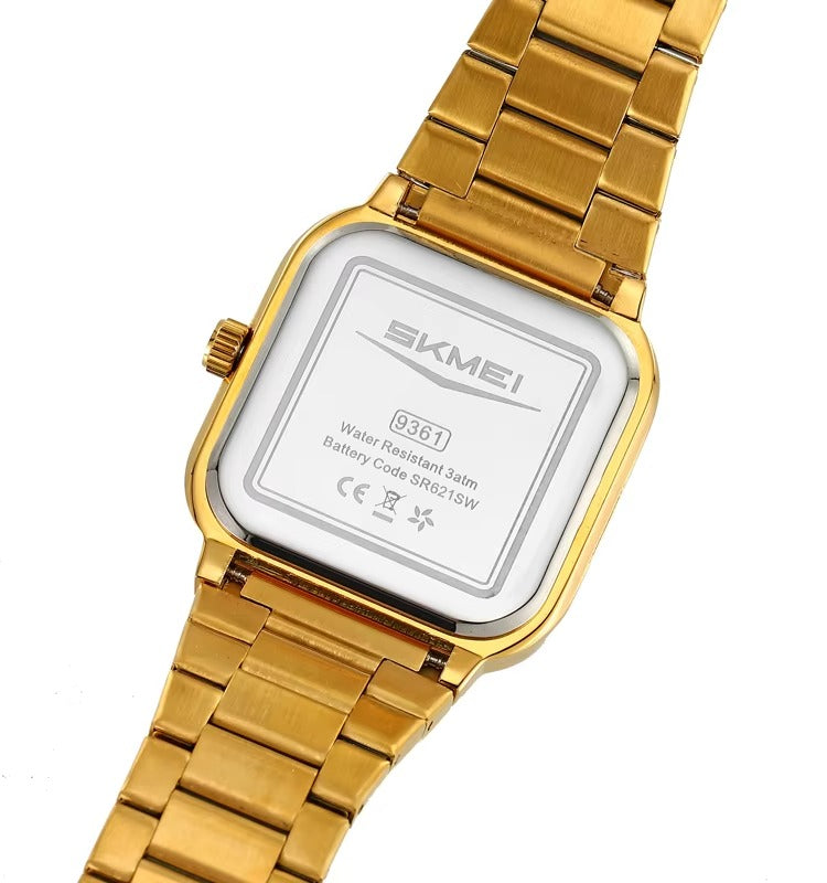 Skmei - 9361 - Luxury Square Men Quartz Watch Waterproof - gold/grey image 4