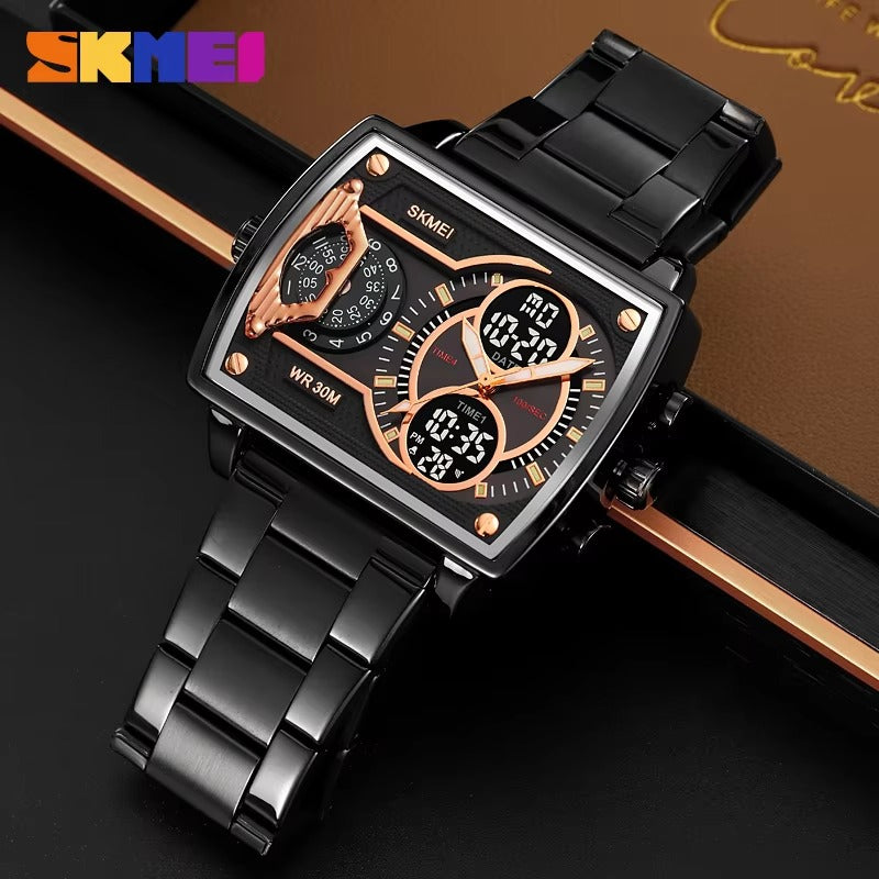 SKMEI 2229 Multi-Zone Analog Digital Sports Watch - Black/Black-Steel image 2