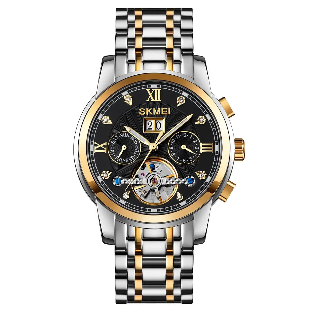 SKMEI - M029 - Automatic Movement Skeleton Watch - gold/silver black image 0