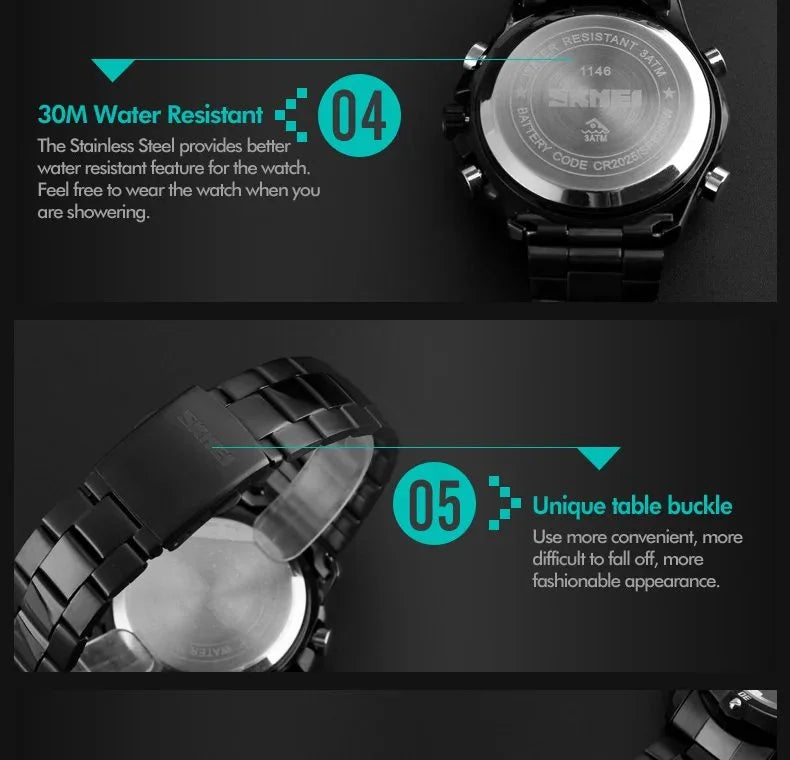 Skmei - 1146 - Waterproof Dual Display LED Digital Alarm - Black image 6
